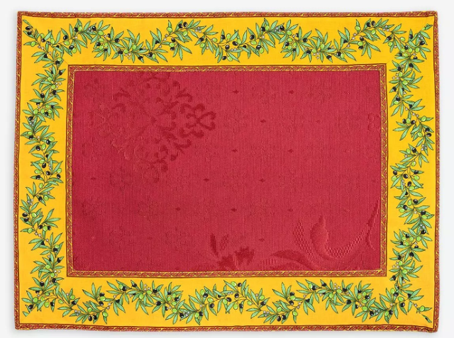 Provence Jacquard tea mat (Olivette yellow - Delft bordeaux)